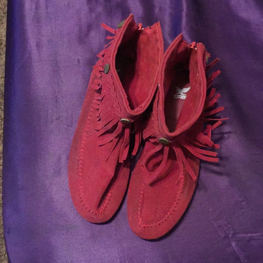 Dark Red Minnetonka Ankle Mocassin Boots